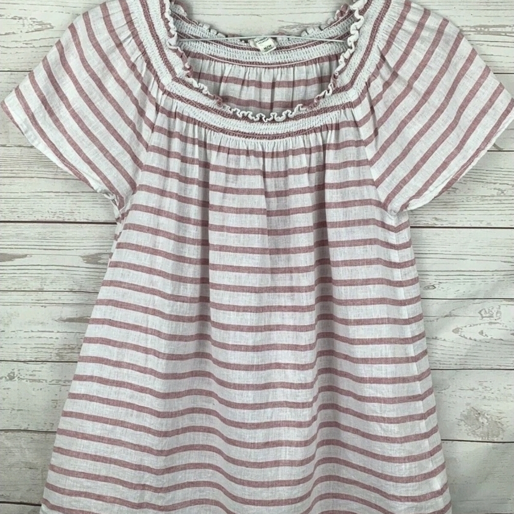 Line New beachlunchlounge Smocked Pink and White Striped Linen Top
